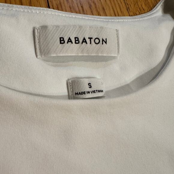 Babaton White Fitted Stretch Tee Small Minimalist Cropped Short Sleeve Top - Picture 3 of 3